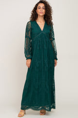 PinkBlush Forest Green Lace Mesh Overlay Long Sleeve Maxi Dress