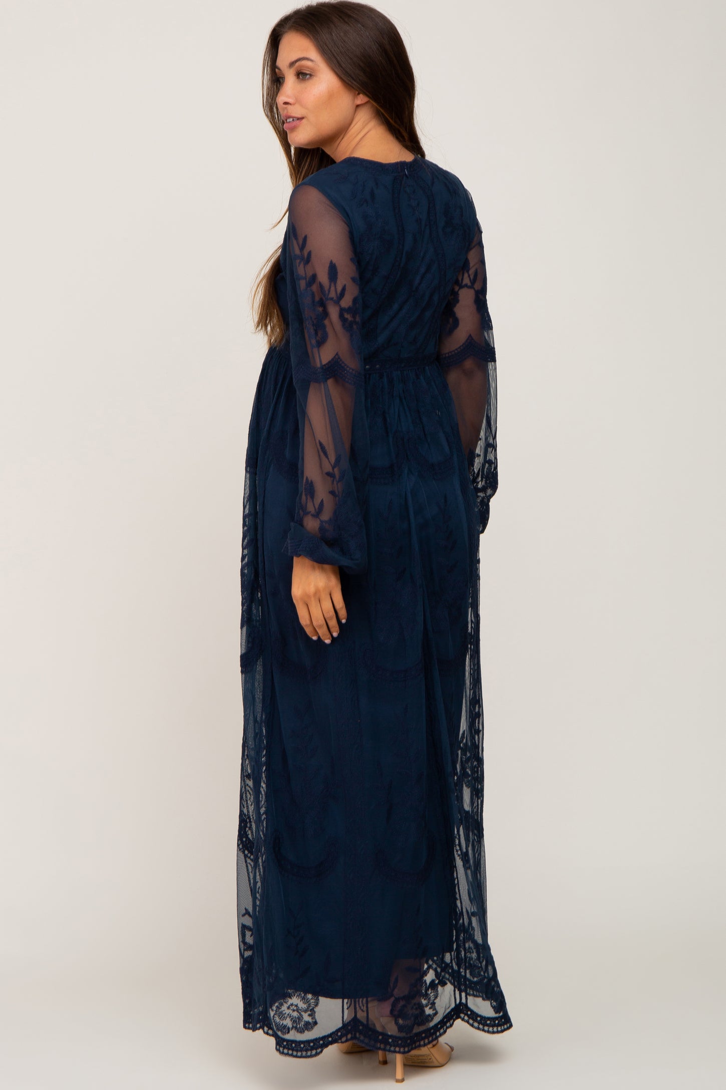 PinkBlush Navy Lace Mesh Overlay Long Sleeve Maternity Maxi Dress PinkBlush Navy Lace Mesh Overlay Long Sleeve Maternity Maxi Dress