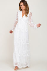 PinkBlush White Lace Mesh Overlay Long Sleeve Maxi Dress