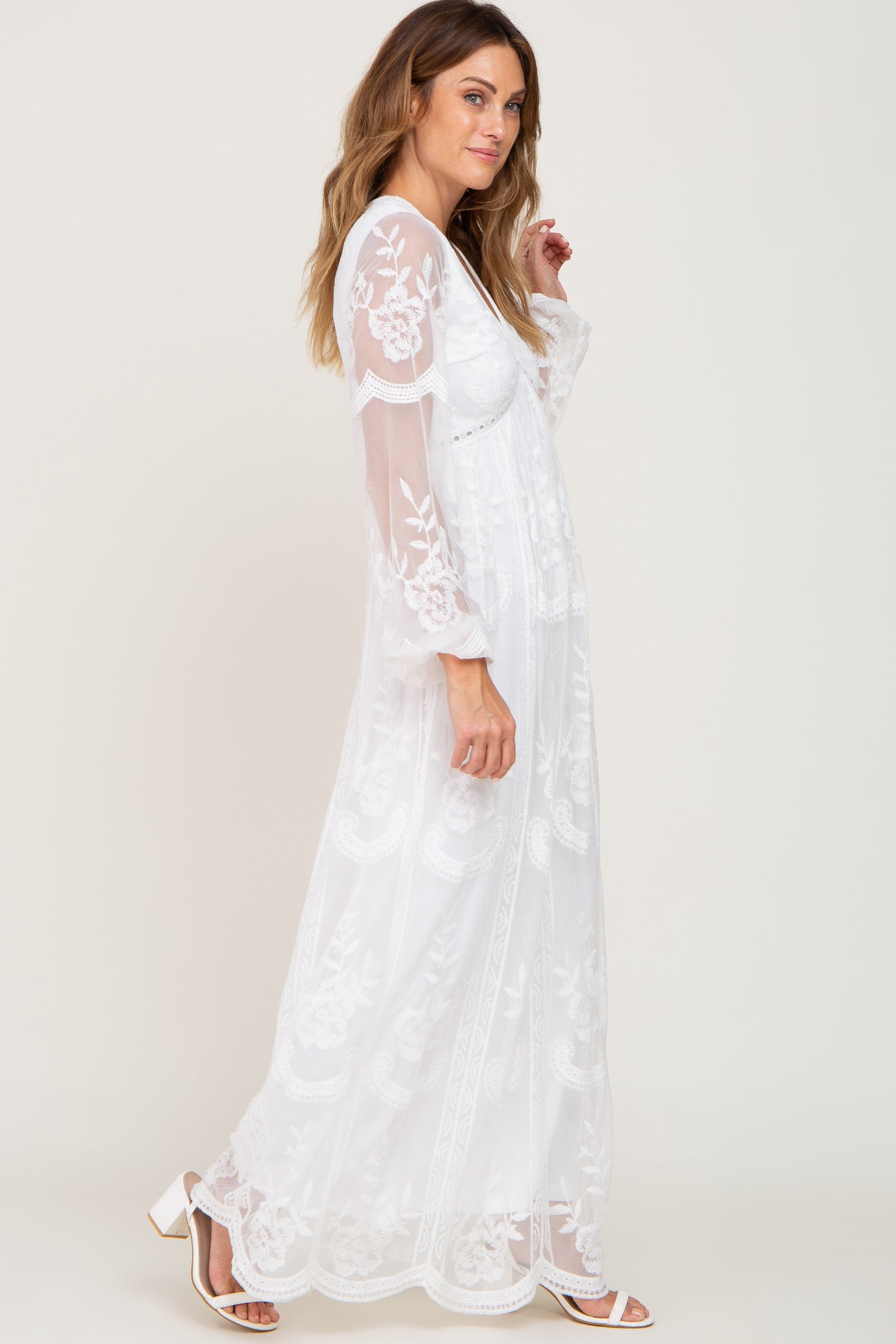 PinkBlush White Lace Mesh Overlay Long Sleeve Maxi Dress PinkBlush White Lace Mesh Overlay Long Sleeve Maxi Dress