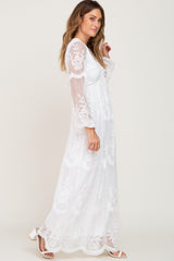 PinkBlush White Lace Mesh Overlay Long Sleeve Maxi Dress