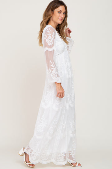 PinkBlush White Lace Mesh Overlay Long Sleeve Maxi Dress