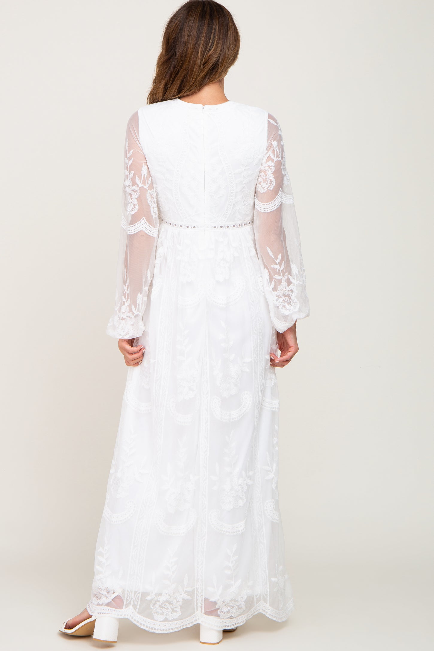 PinkBlush White Lace Mesh Overlay Long Sleeve Maxi Dress PinkBlush White Lace Mesh Overlay Long Sleeve Maxi Dress