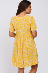 Mustard Floral Tie Front Maternity Mini Dress