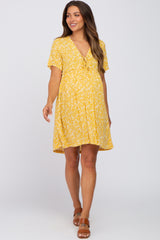 Mustard Floral Tie Front Maternity Mini Dress