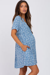 Blue Floral Tie Front Maternity Mini Dress