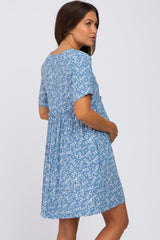 Blue Floral Tie Front Maternity Mini Dress