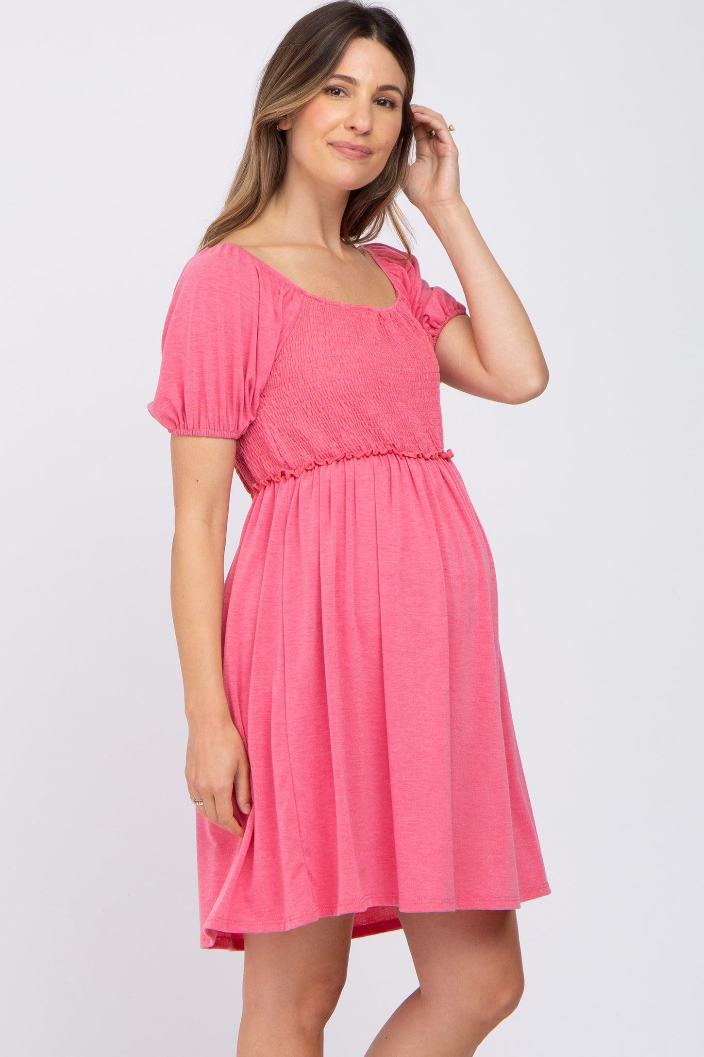 Pink Smocked Maternity Dress