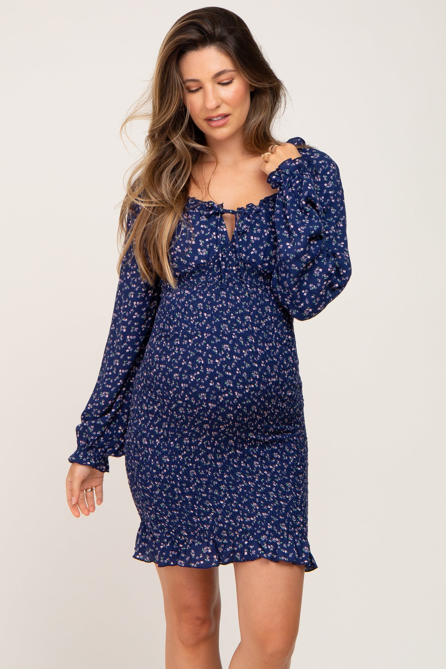 Navy Blue Basic Ruched Fitted Maternity Dress– PinkBlush