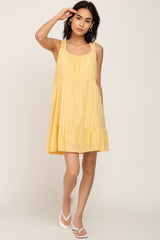 Yellow Striped Sleeveless Ruffle Dress