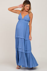 Blue Tiered Crossback Maternity Maxi Dress