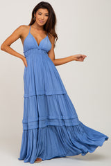 Blue Tiered Crossback Maxi Dress