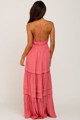 Coral Tiered Crossback Maxi Dress