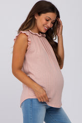 Light Pink Ruffle Mock Neck Maternity Top