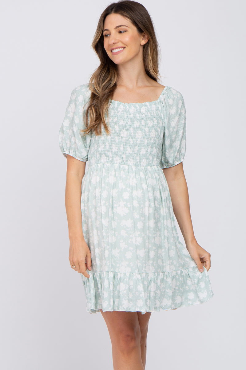 Mint Green Floral Smocked Maternity Dress – PinkBlush