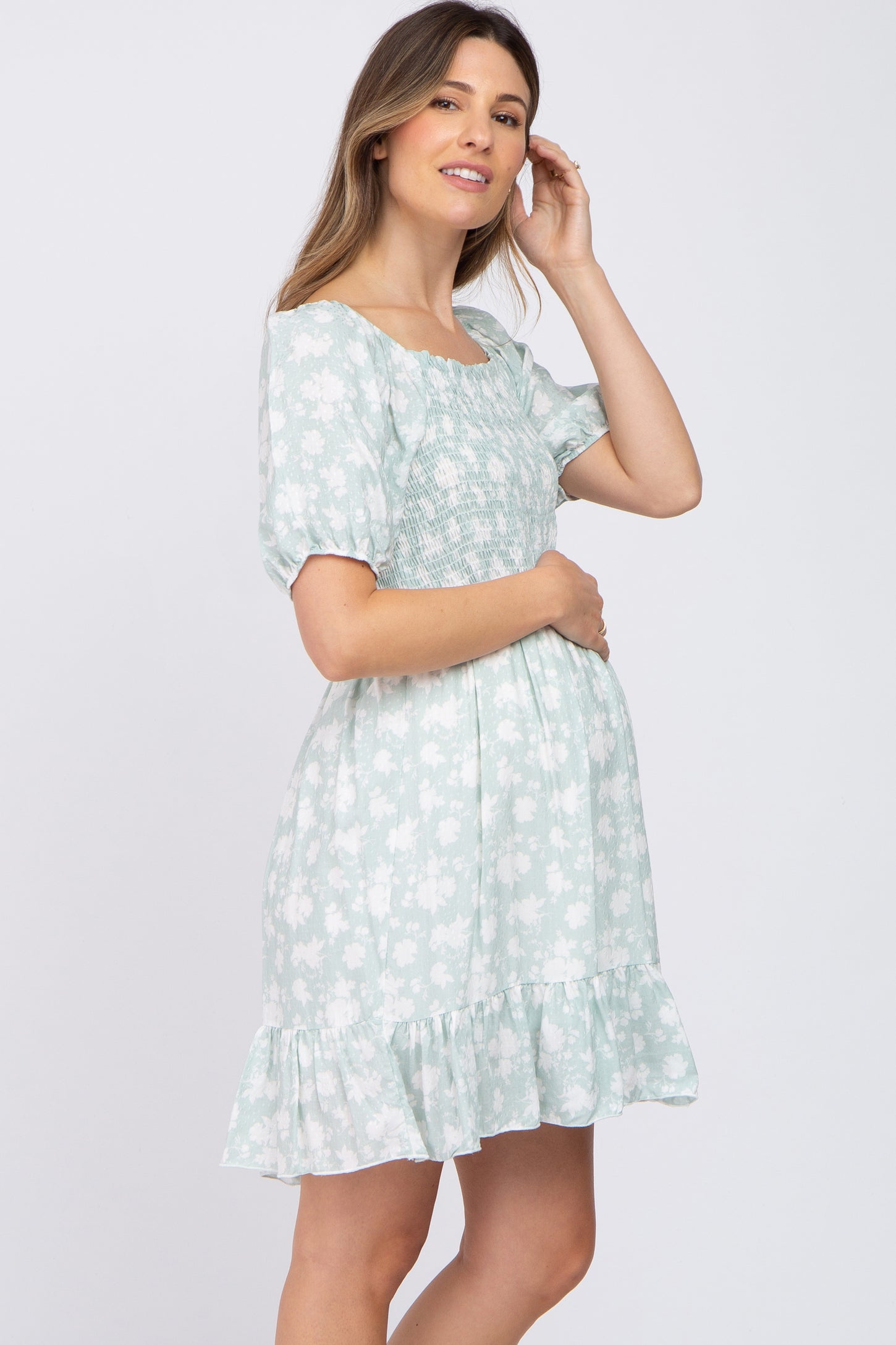 Mint Green Floral Smocked Maternity Dress – PinkBlush