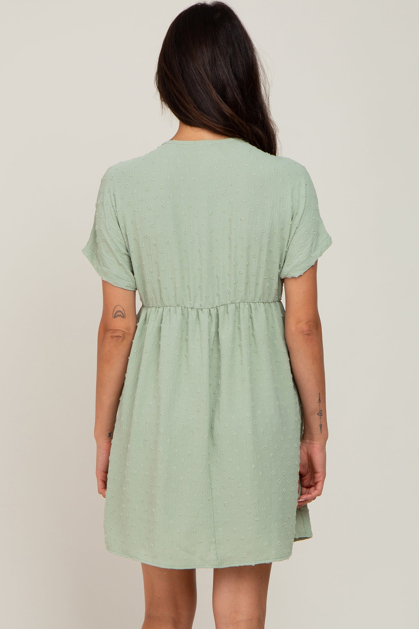 Light Green Swiss Dot V-Neck Dress– PinkBlush
