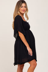 Black Smocked Short Sleeve Maternity Dress