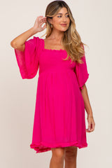 Fuchsia Smocked Short Sleeve Maternity Dress
