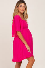 Fuchsia Smocked Short Sleeve Maternity Dress