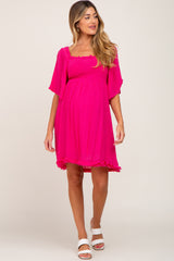 Fuchsia Smocked Short Sleeve Maternity Dress