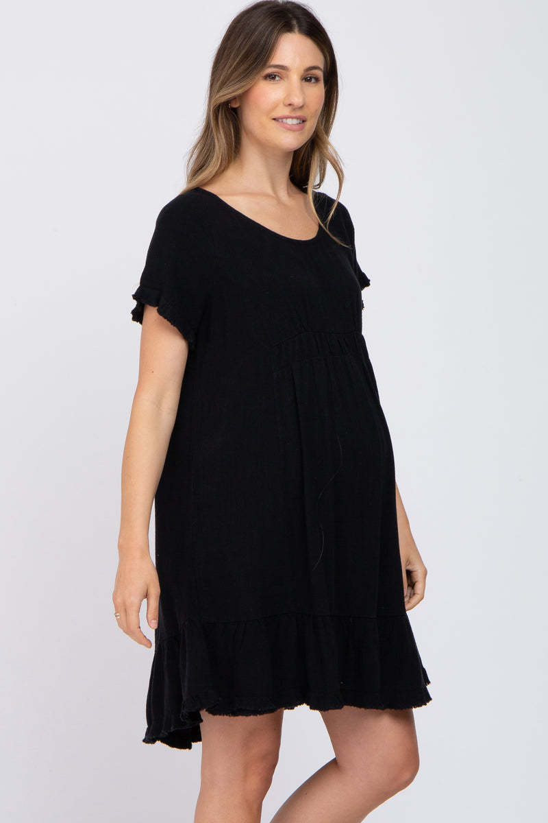 Black Frayed Hem Maternity Dress– PinkBlush