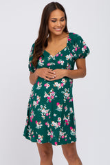 Forest Green Floral Tie Back Maternity Dress
