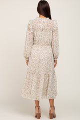 Ivory Floral Chiffon Ruffle Tiered Maternity Midi Dress– PinkBlush