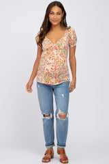 White Floral Sweetheart Neck Maternity Top