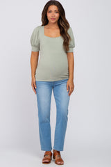 Sage Knit Puff Sleeve Maternity Top