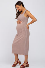 Mocha Sleeveless Basic Maternity Midi Dress
