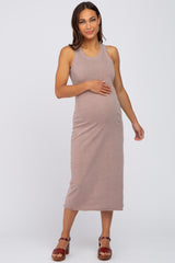 Mocha Sleeveless Basic Maternity Midi Dress