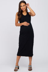 Black Sleeveless Basic Maternity Midi Dress