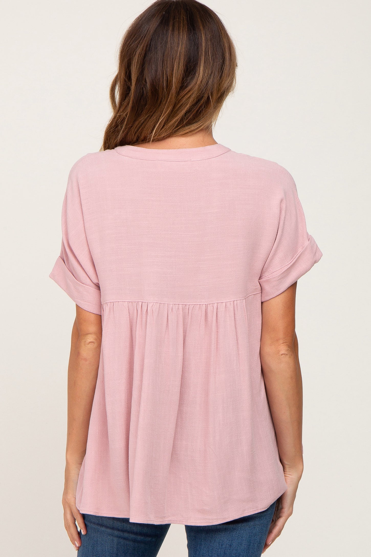 Pink Split Hem Cuffed Top
