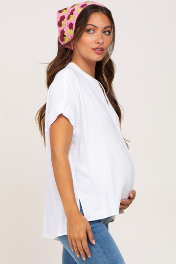 White Split Hem Cuffed Maternity Top