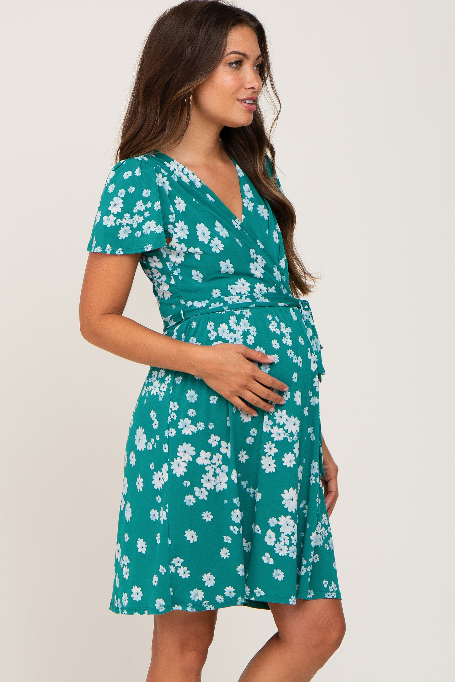 Jade Floral Waist Tie Maternity Wrap Dress