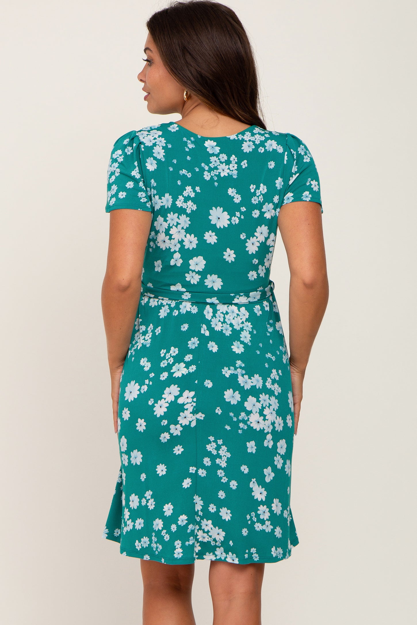 Jade Floral Waist Tie Maternity Wrap Dress