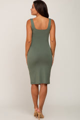 Olive Square Neckline Fitted Maternity Dress