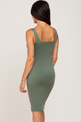 Olive Square Neckline Fitted Dress