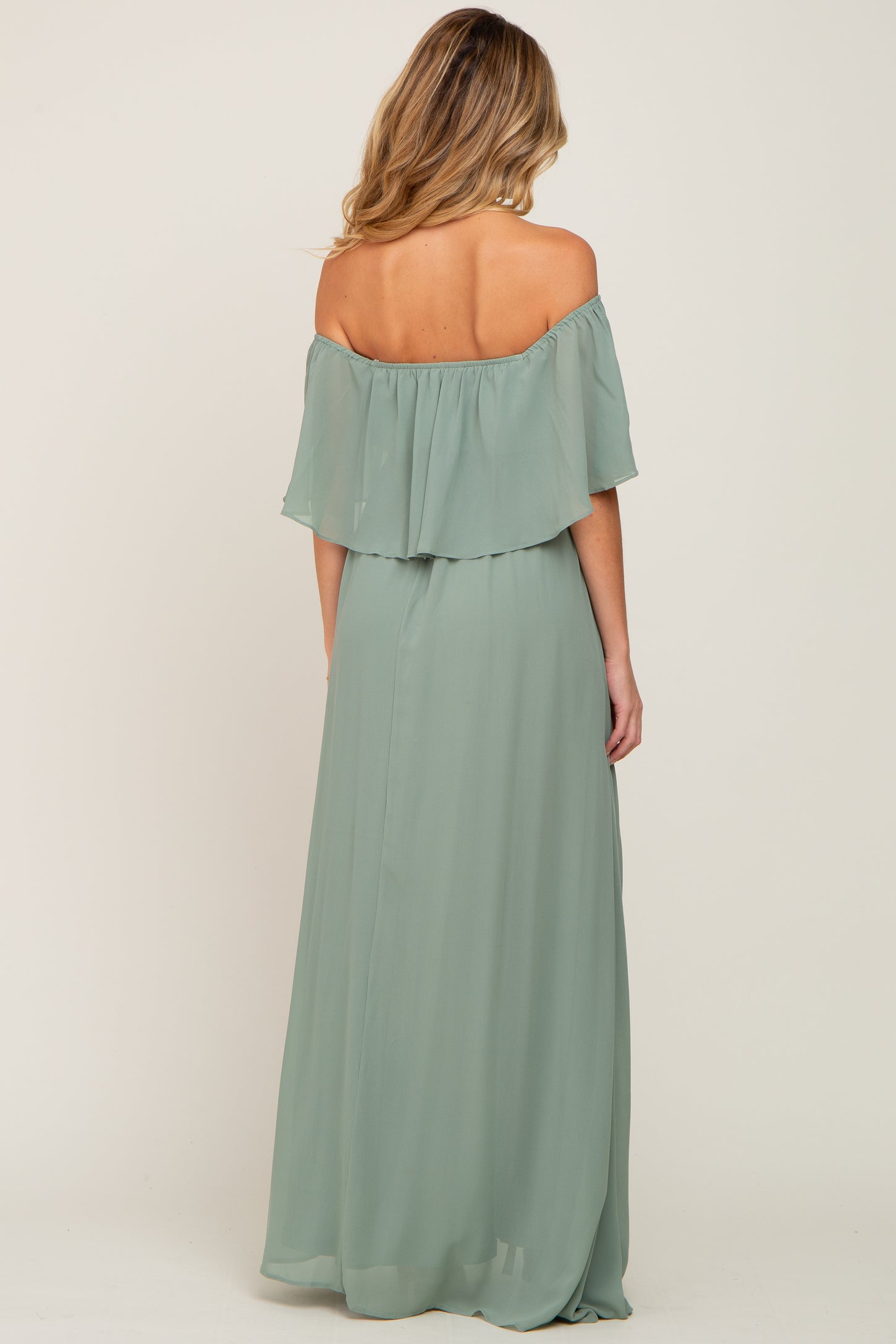 Light Olive Chiffon Off Shoulder Maternity Maxi Dress PinkBlush Light Olive Chiffon Off Shoulder Maternity Maxi Dress PinkBlush