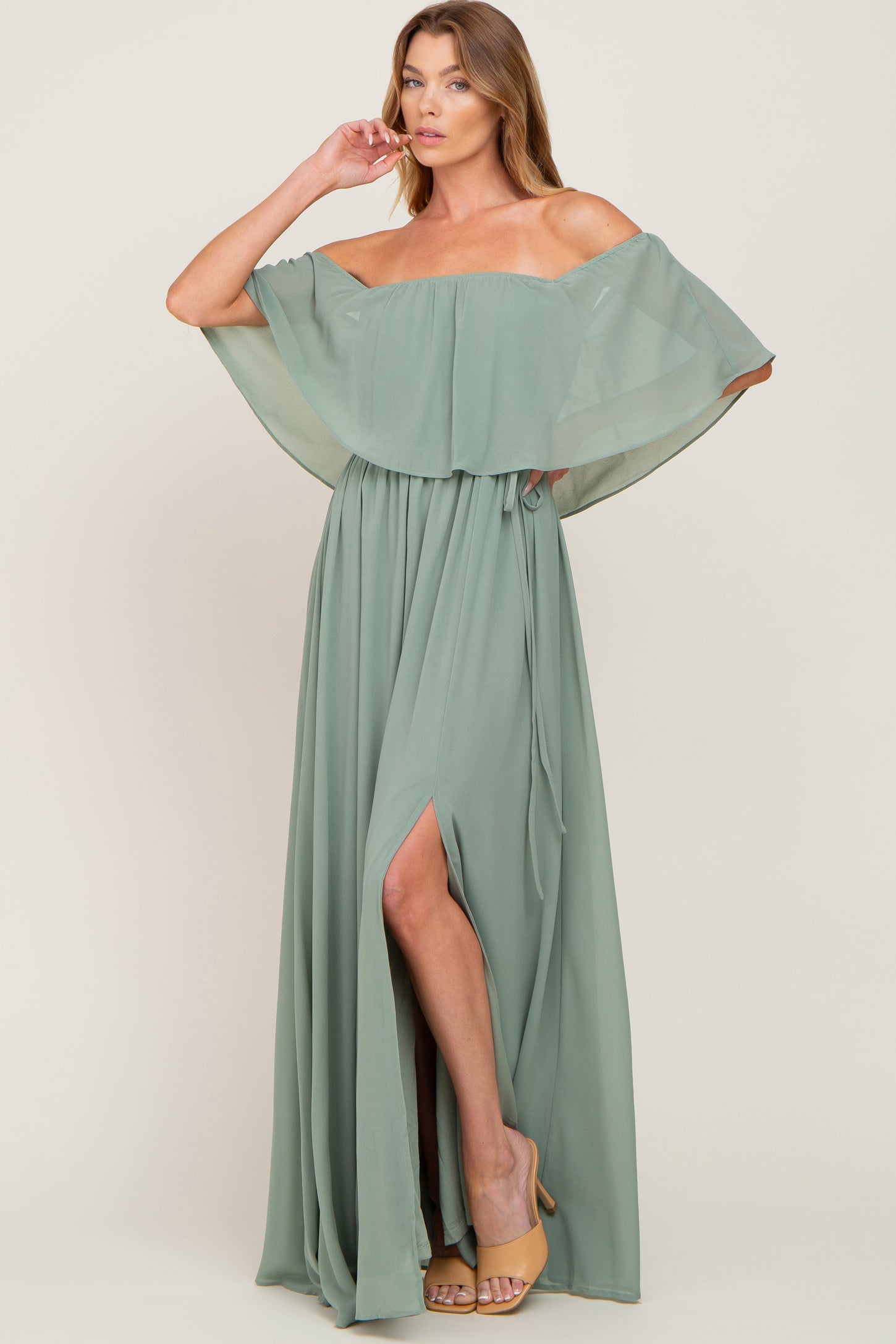 off the shoulder chiffon maternity dress PinkBlush Lavender Chiffon Maternity Dress