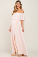 Light Pink Chiffon Off Shoulder Maternity Maxi Dress