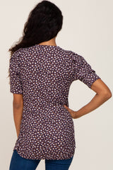 Plum Floral Ribbed Fitted Top