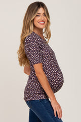 Plum Floral Ribbed Fitted Maternity Top