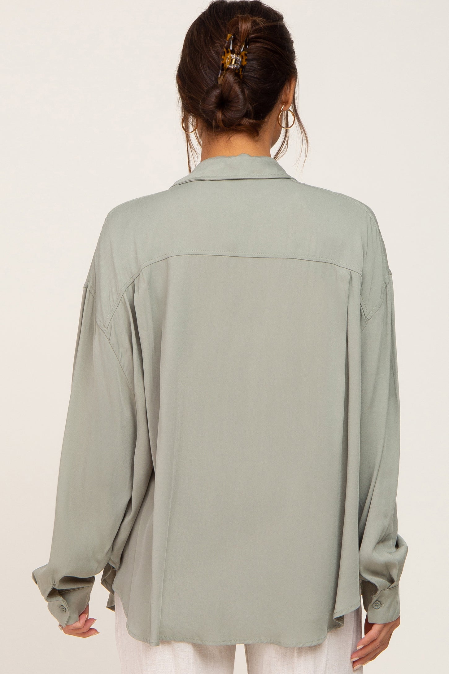 Olive Oversized Button Down Maternity Blouse– PinkBlush