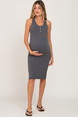 Charcoal Ribbed Sleeveless Fitted Maternity Dress