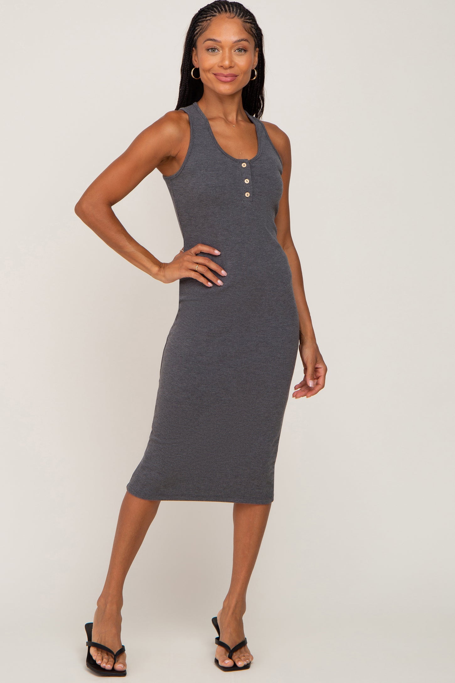 Charcoal Ribbed Sleeveless Fitted Maternity Dress