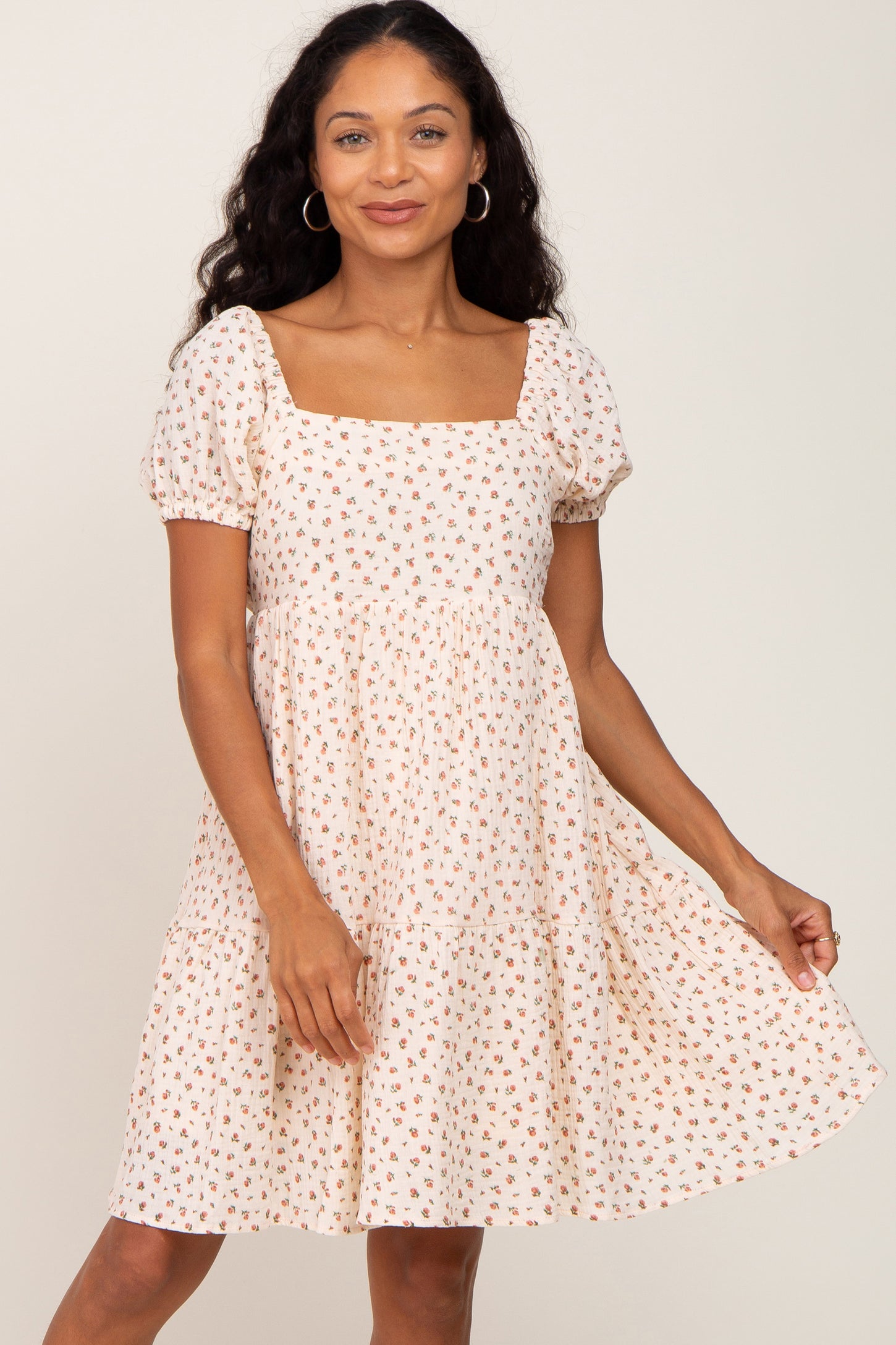 Cream Floral Puff Sleeve Dress – PinkBlush