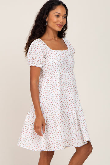 Ivory Floral Puff Sleeve Dress