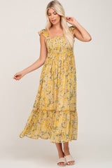 Yellow Floral Smocked Maxi Dress